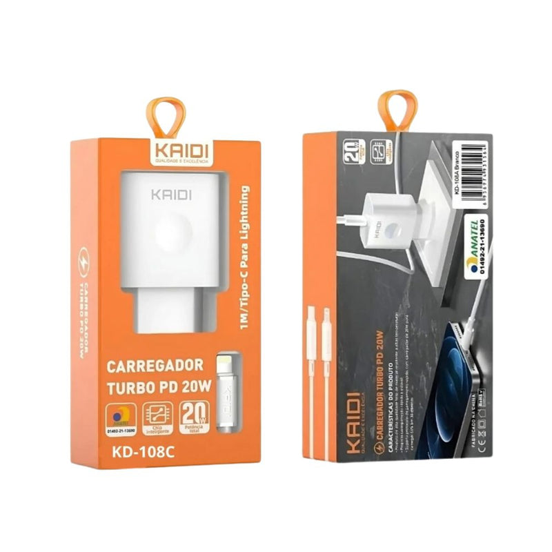 Carregador Rapido 20W tipo C P/ tipo C Kaidi Kd-108c