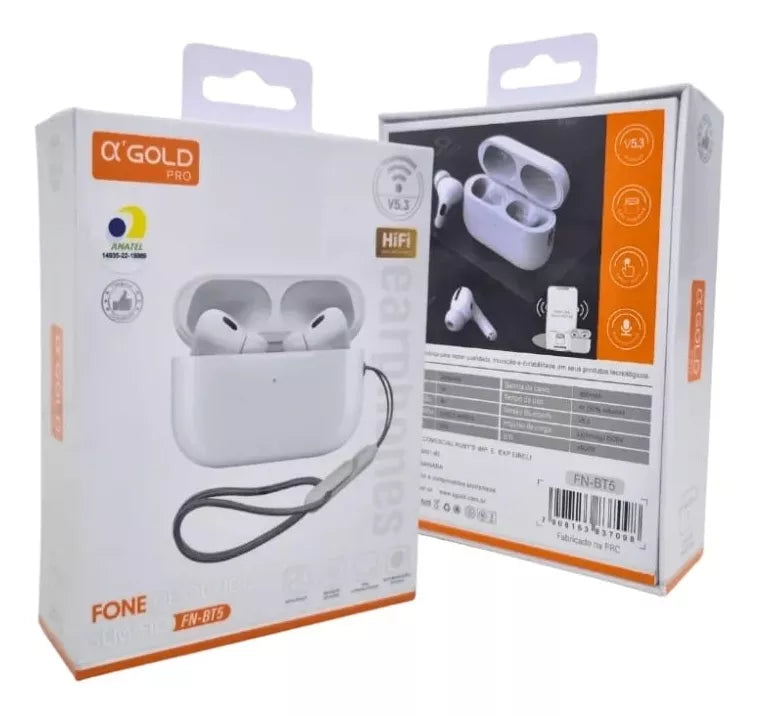 Fone Sem Fio A'gold Pro Fn-bt5 Bluetooth 5.3 Cor Branco