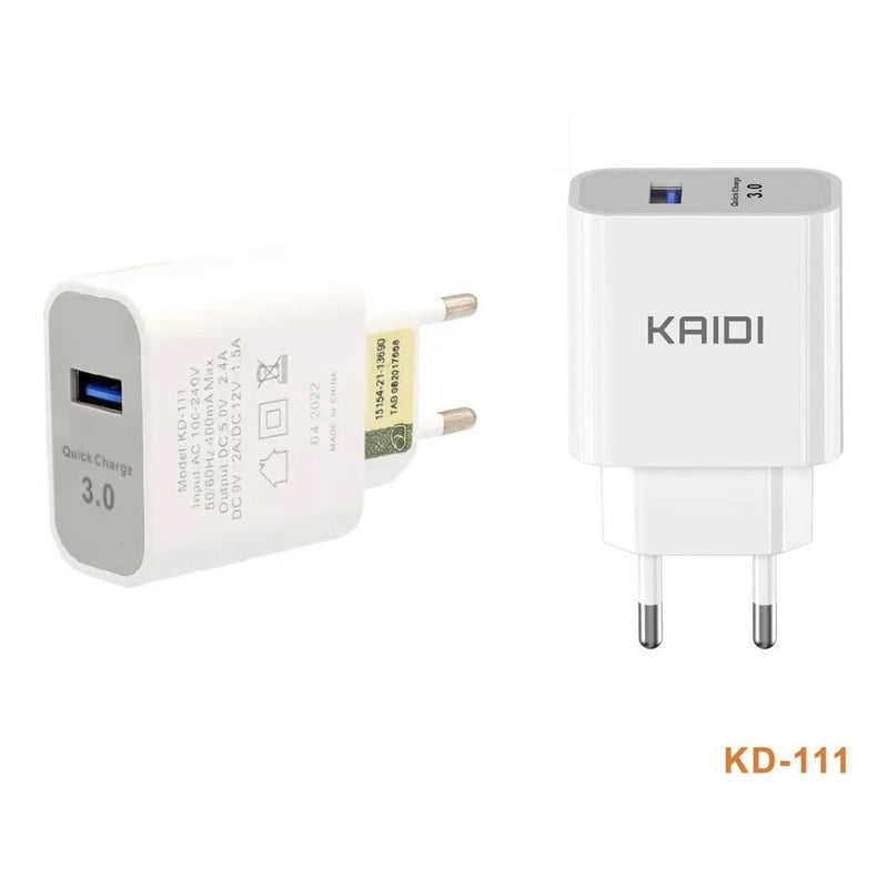 Carregador KD-111C Turbo Qc 3.0 Kaidi - Fonte+ Cabo Tipo C Kd-111c Carregamento a/c Adaptável